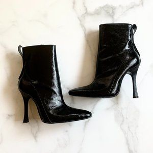 ZARA black patent leather point toe heeled boots 5